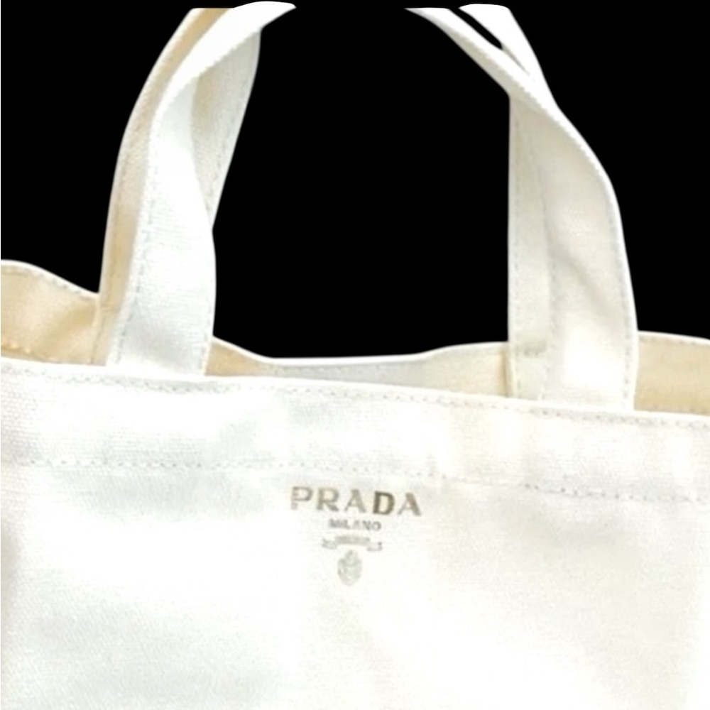 NEW w/ Box Prada Cream VIP Canvas Small Tote Bag 9”x 7” w/ 3” Shoulder … - Picture 2 of 10